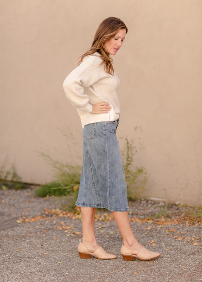 Claire Pencil Fit A-line Denim Skirt Skirts Inherit