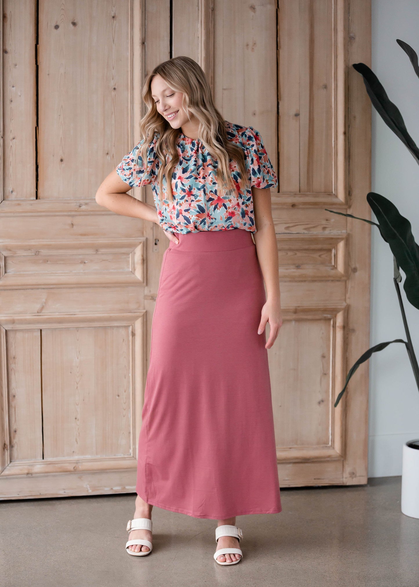 Clarise Dusty Rose Premium Knit Maxi Skirt Skirts SOP Garments