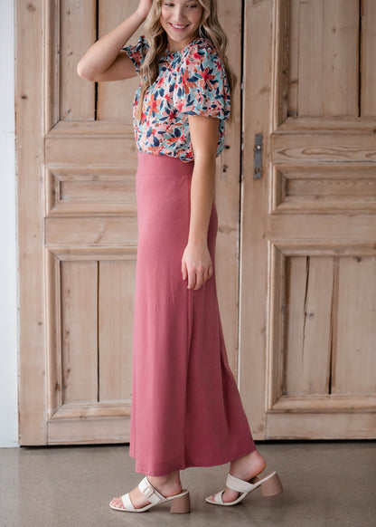 Clarise Dusty Rose Premium Knit Maxi Skirt Skirts SOP Garments