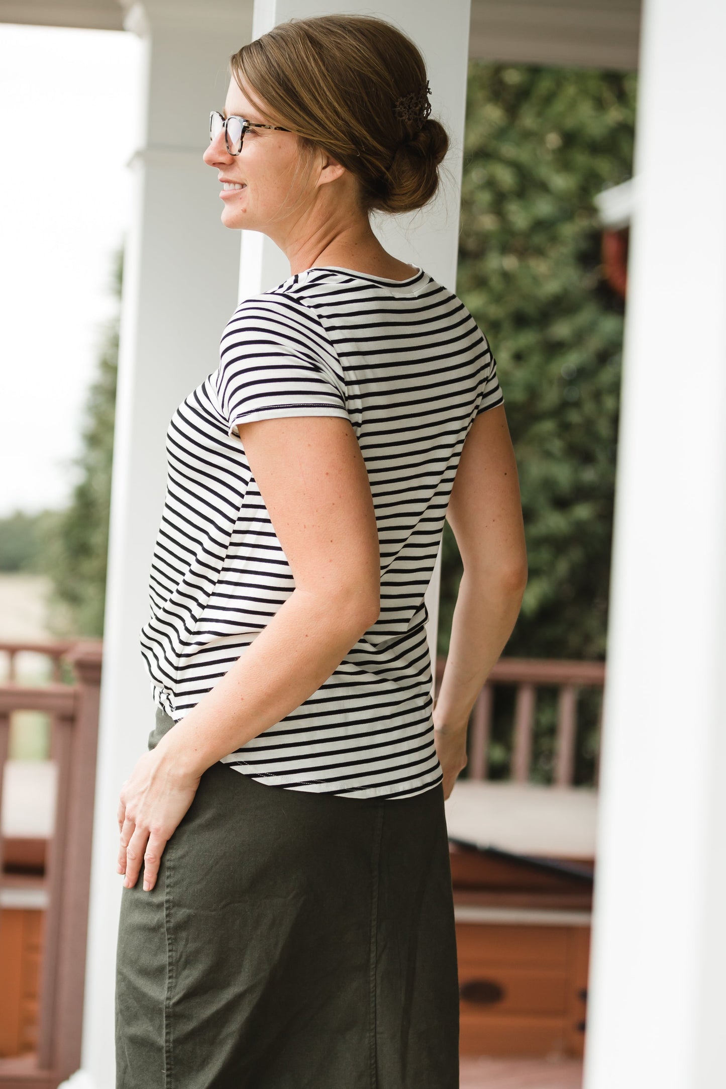 Classic Comfy Striped Short Sleeve Tee Tops