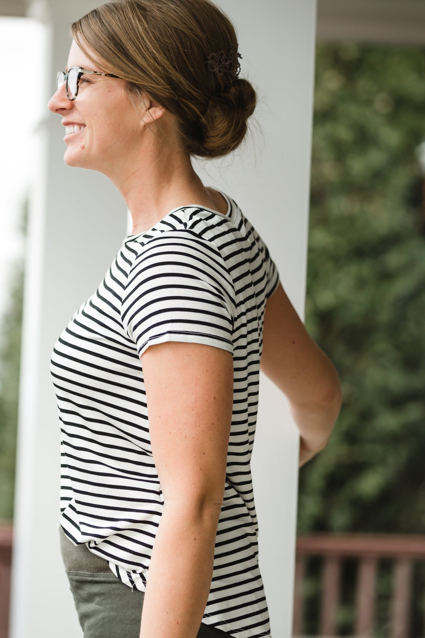 Classic Comfy Striped Short Sleeve Tee Tops