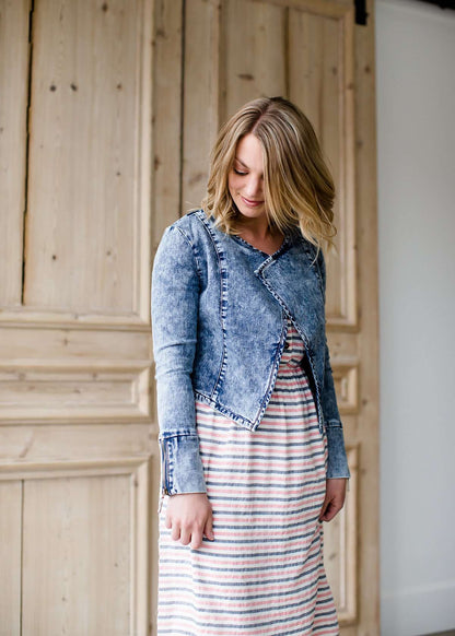 acid wash blue cropped denim jacket