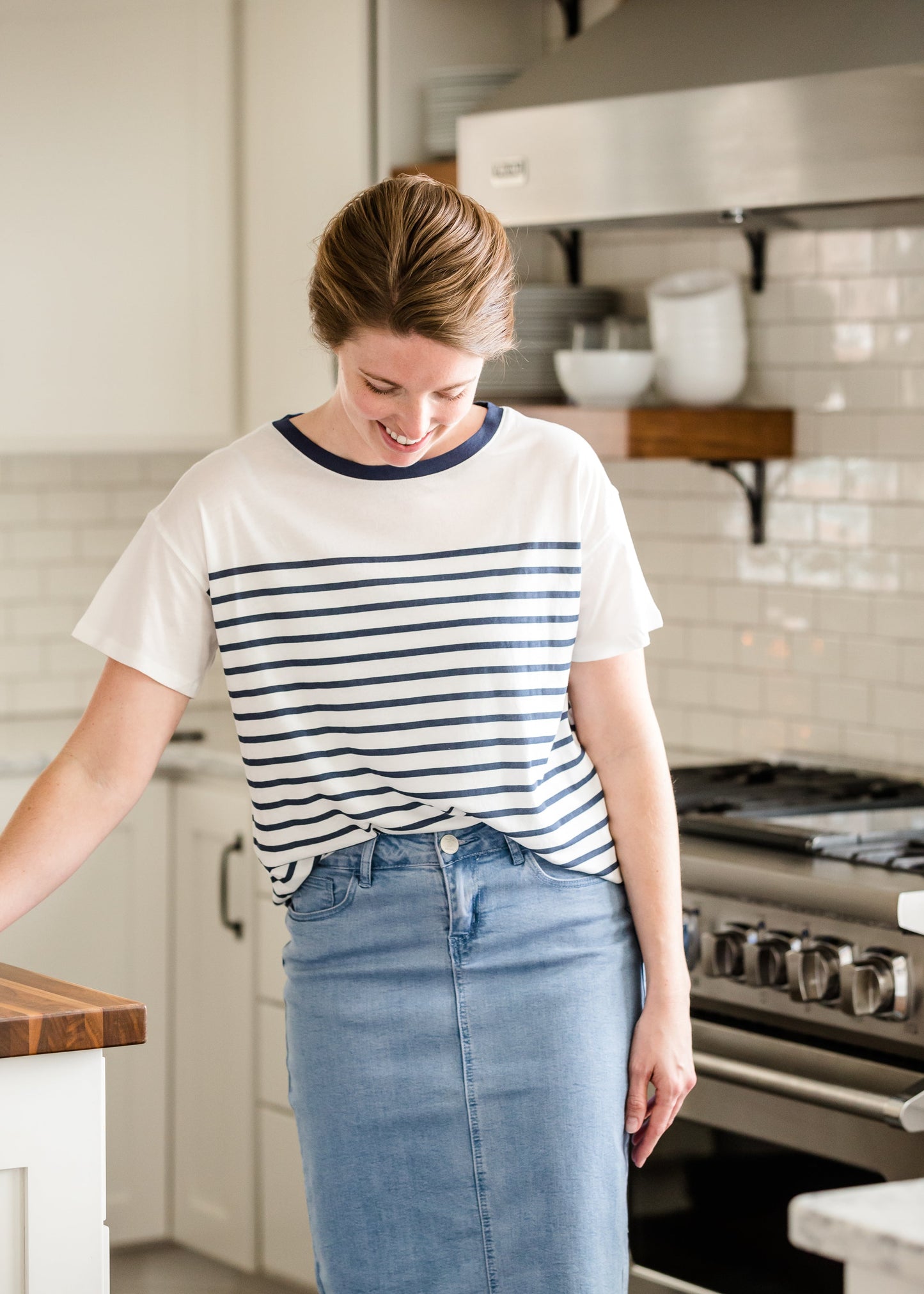 Classic Navy Stripe Crew Neck Top - FINAL SALE Tops