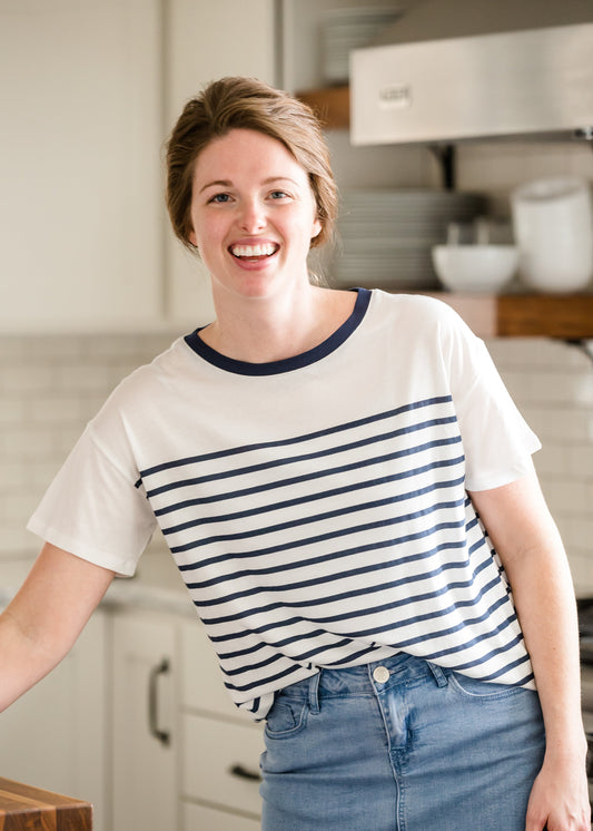 Classic Navy Stripe Crew Neck Top - FINAL SALE Tops