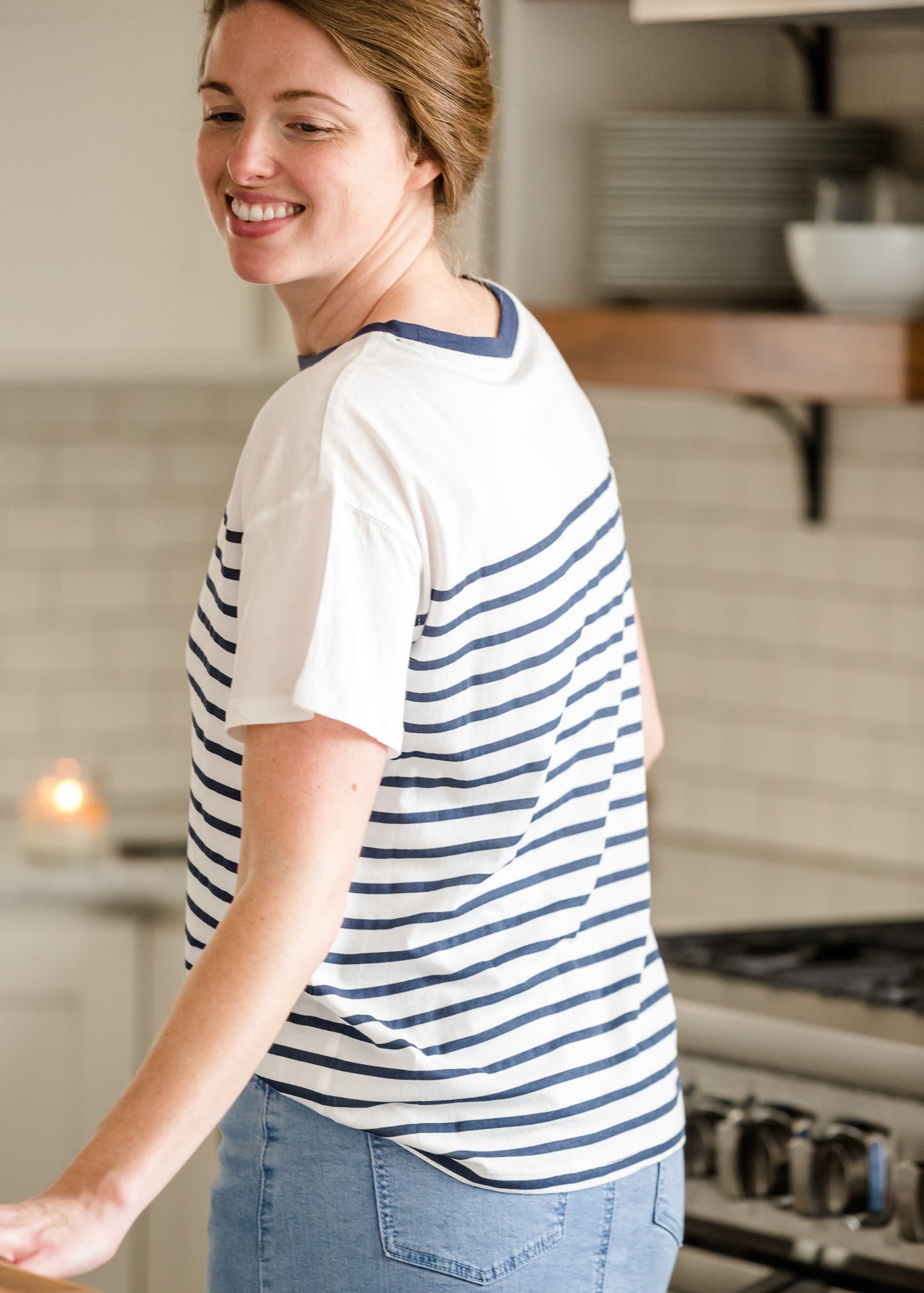 Classic Navy Stripe Crew Neck Top - FINAL SALE Tops