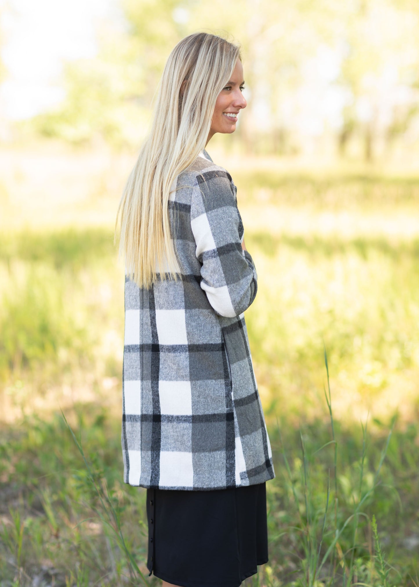 Collared Long Sleeve Plaid Coat Tops