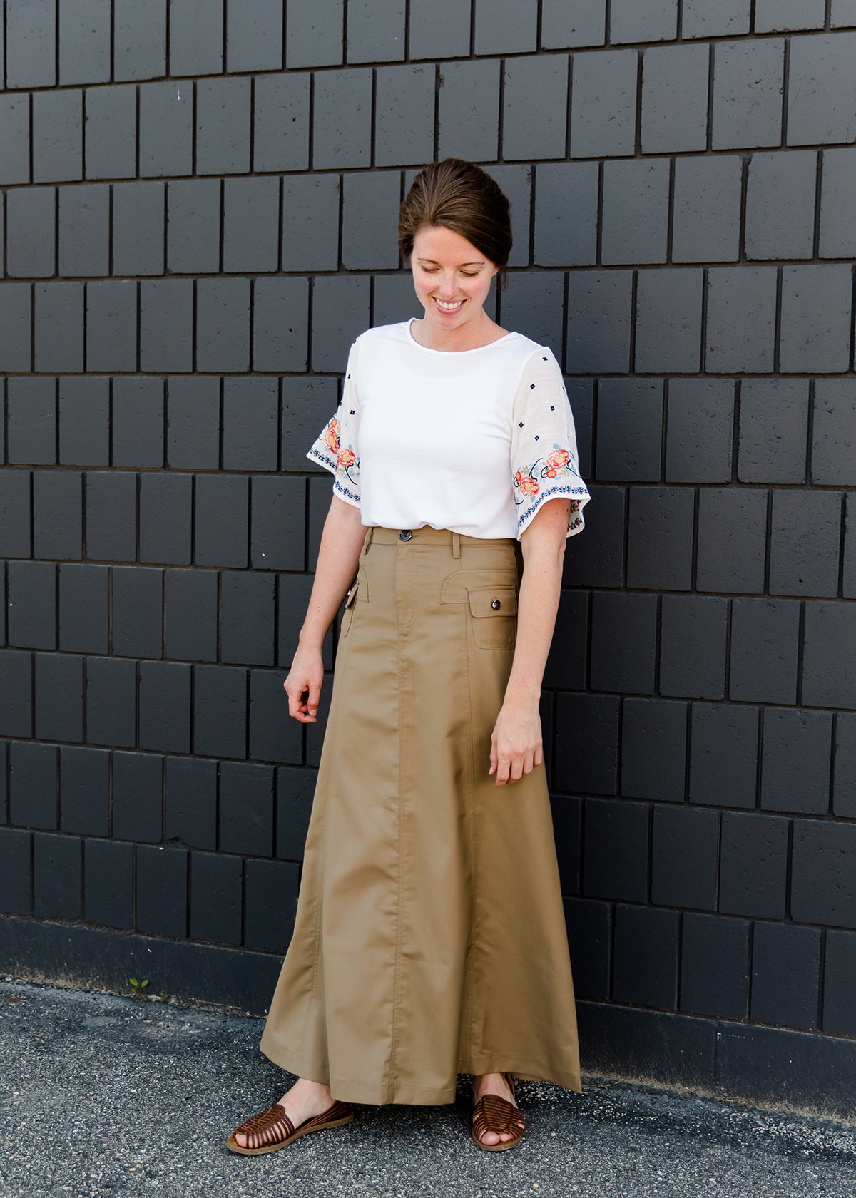 khaki a-line long skirt