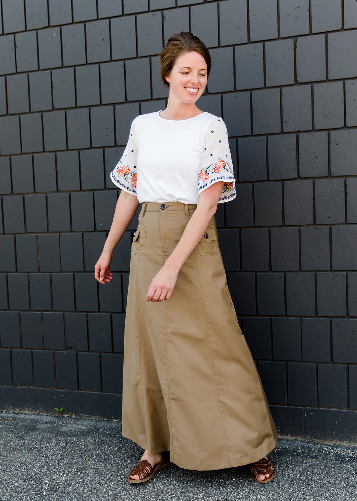 khaki a-line long skirt