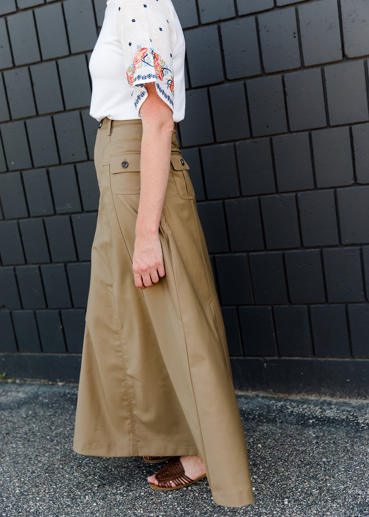 khaki a-line long skirt