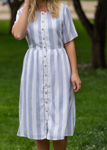 Contrast Stitched Striped Midi Dress - Final Sale Dresses