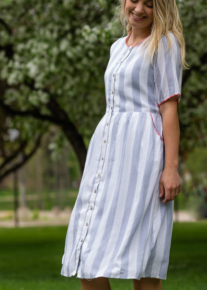 Contrast Stitched Striped Midi Dress - Final Sale Dresses