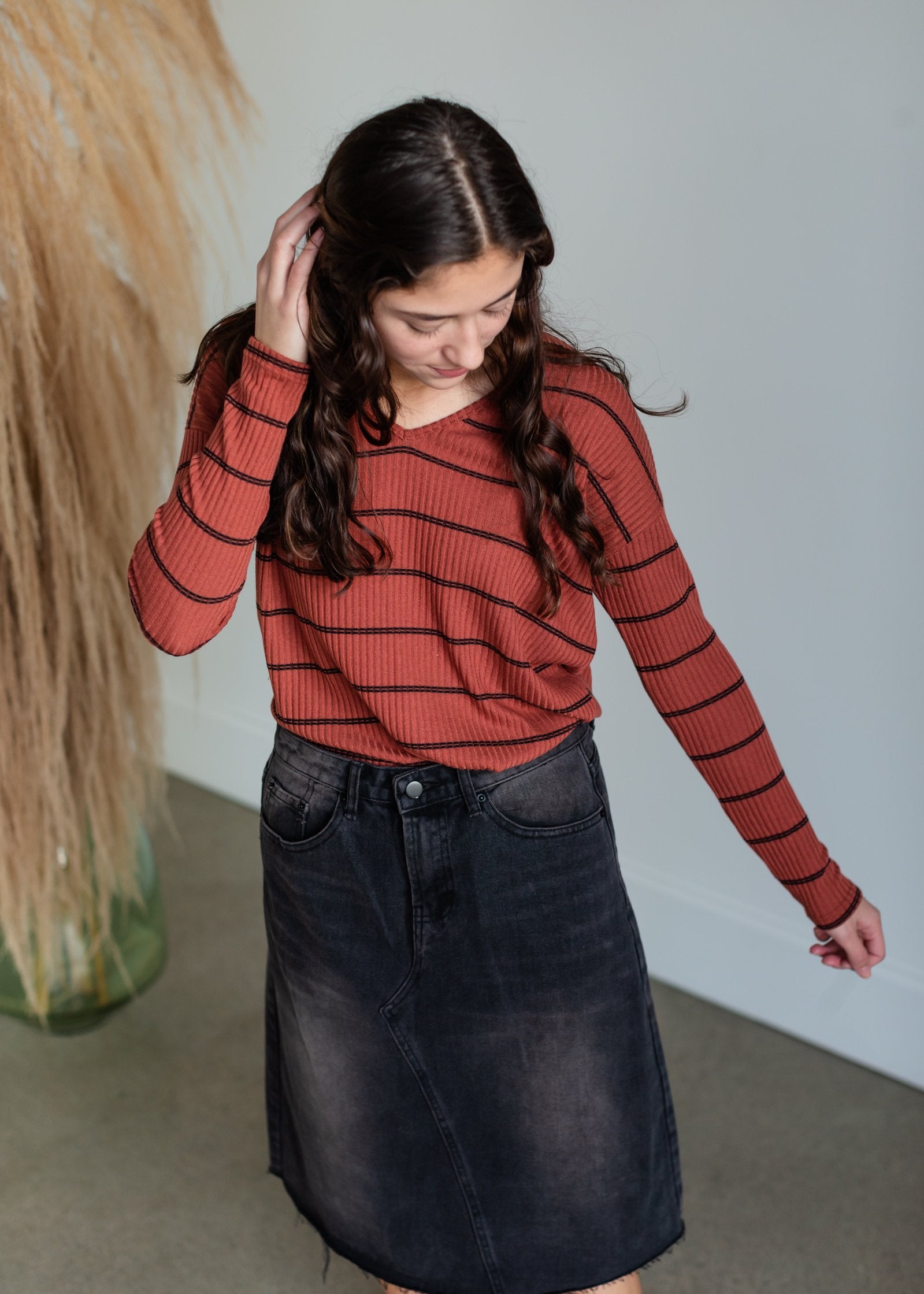 Copper Striped Ribbed Knit Top Tops Staccato