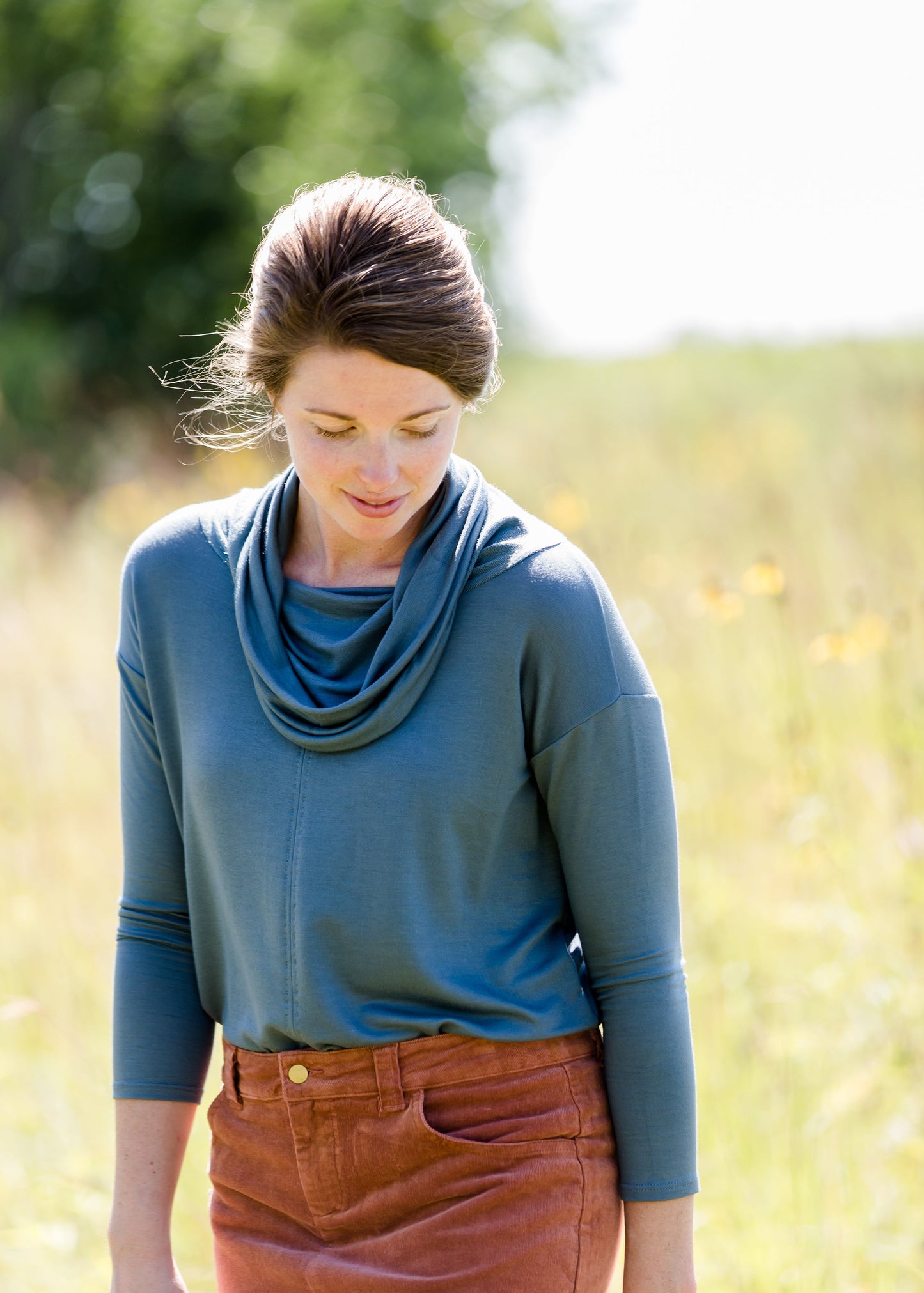 teal cowl neck sweater