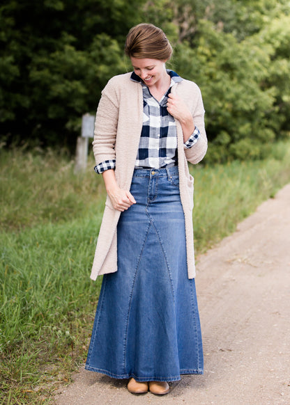 cozy sherpa long duster cardigan in taupe