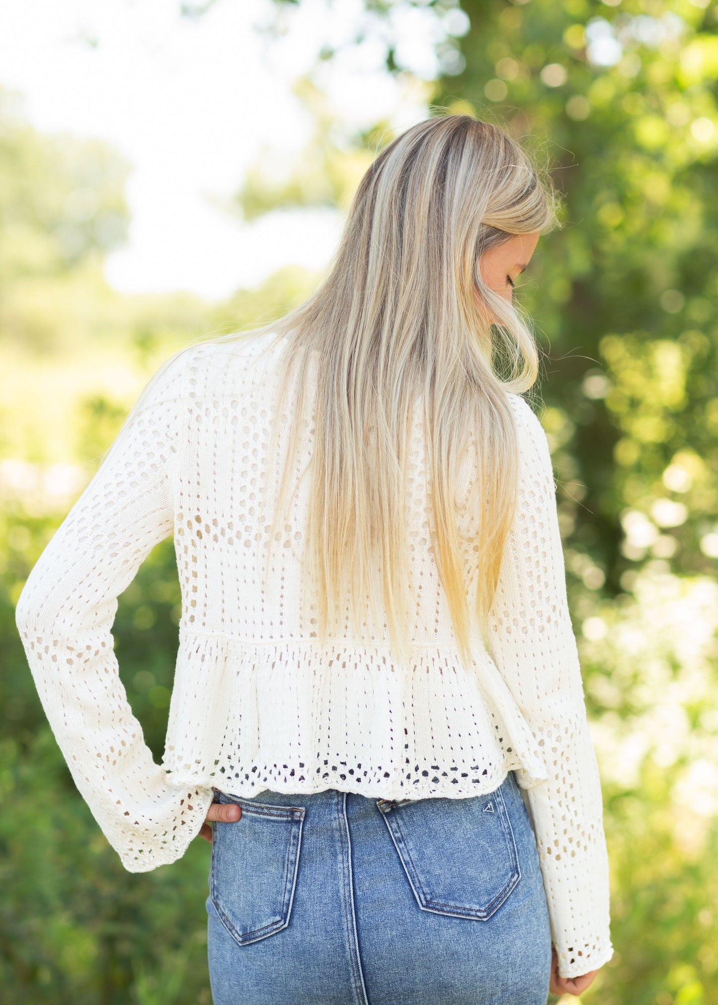 Cream Peplum Long Sleeve Sweater Tops