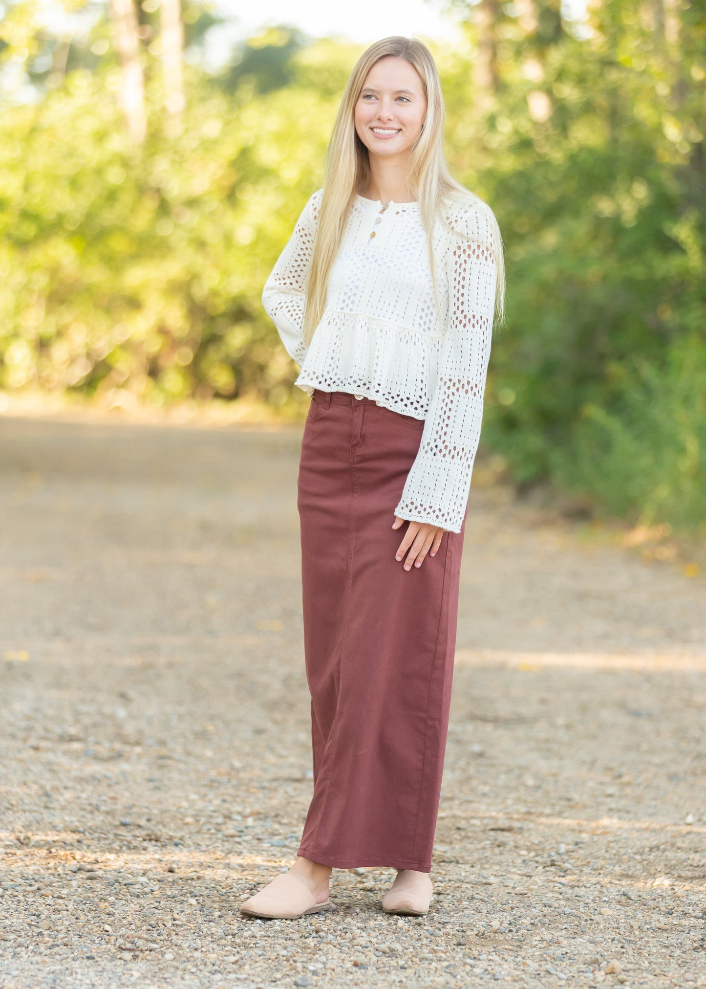 Cream Peplum Long Sleeve Sweater Tops