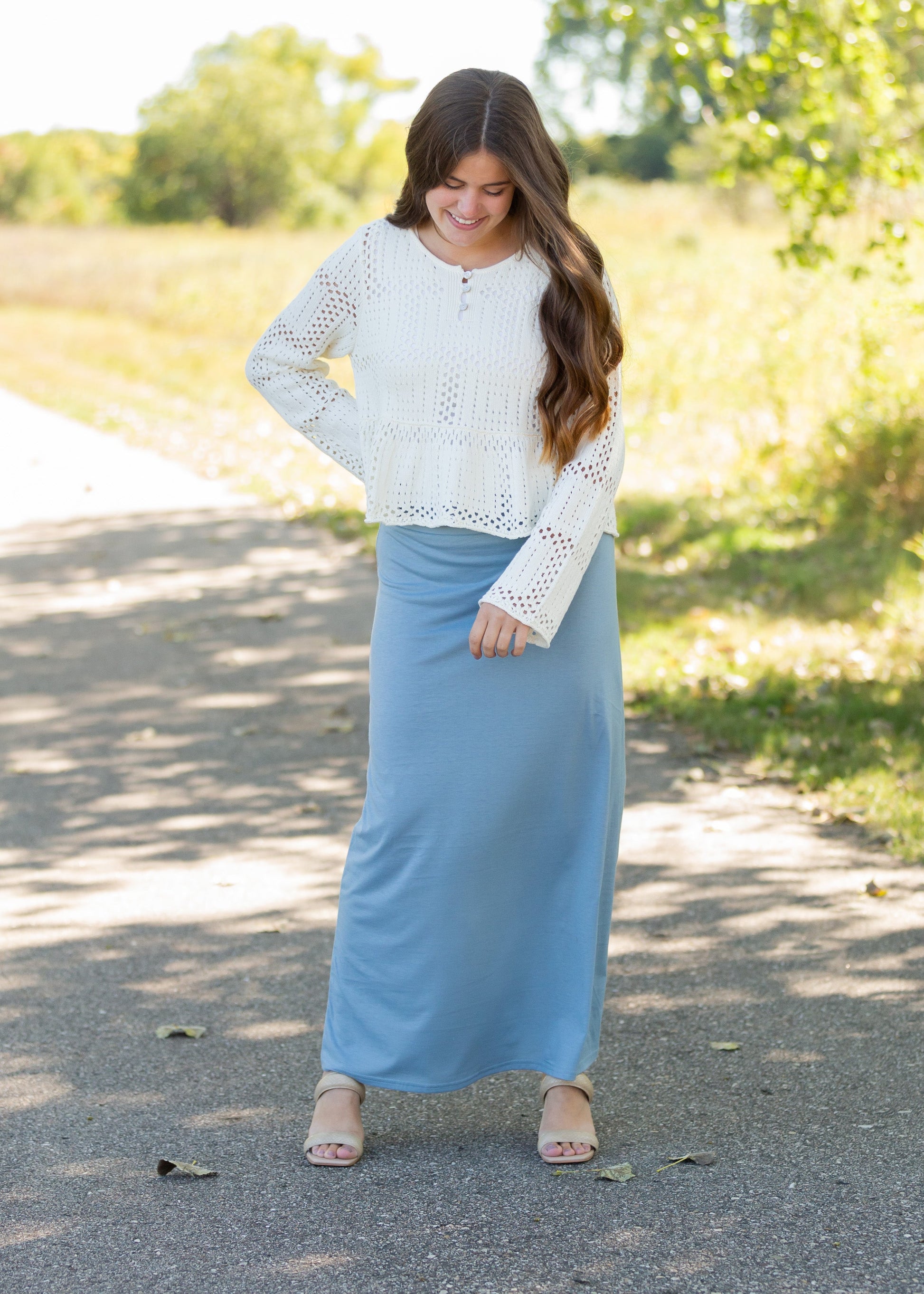 Cream Peplum Long Sleeve Sweater Tops