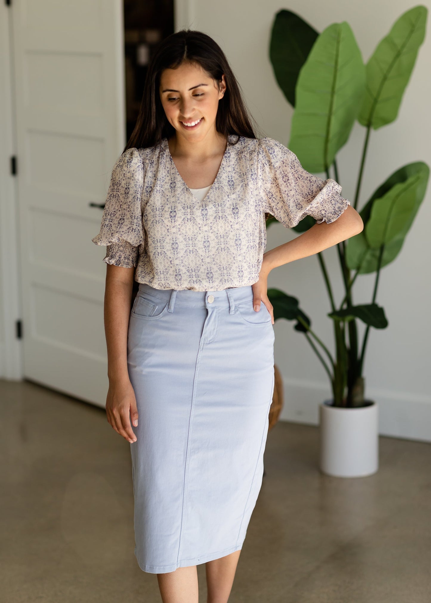 Cream Smocked Printed Blouse - FINAL SALE Tops