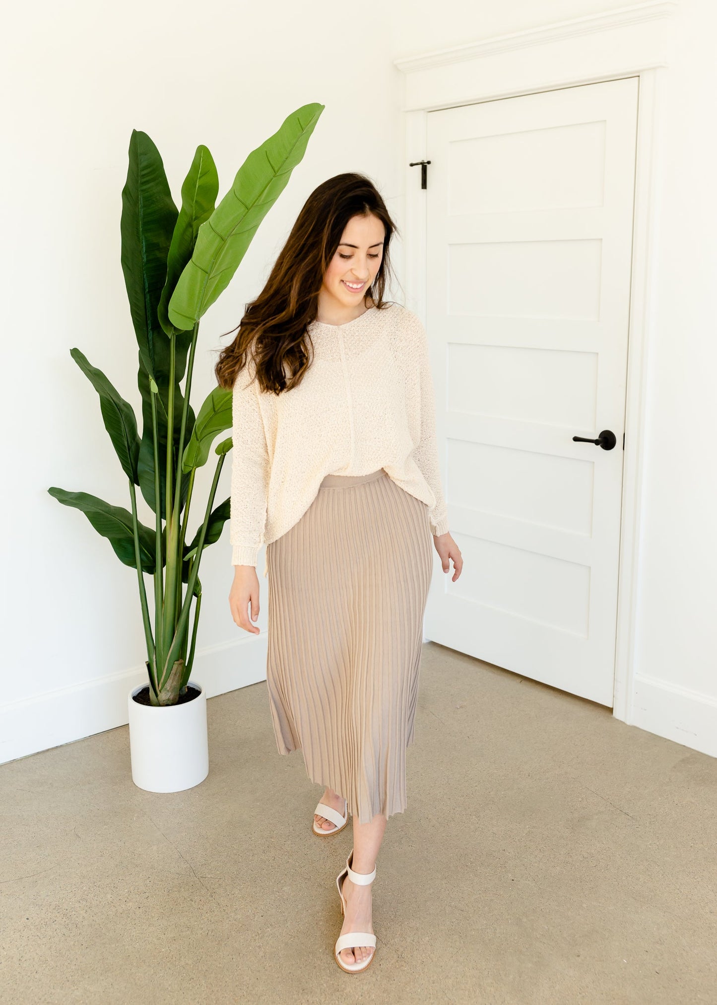 Cream V-Neck Seam Sweater - FINAL SALE Tops