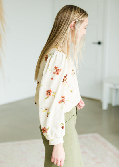 Cream Waffle Textured Floral Top - FINAL SALE Tops