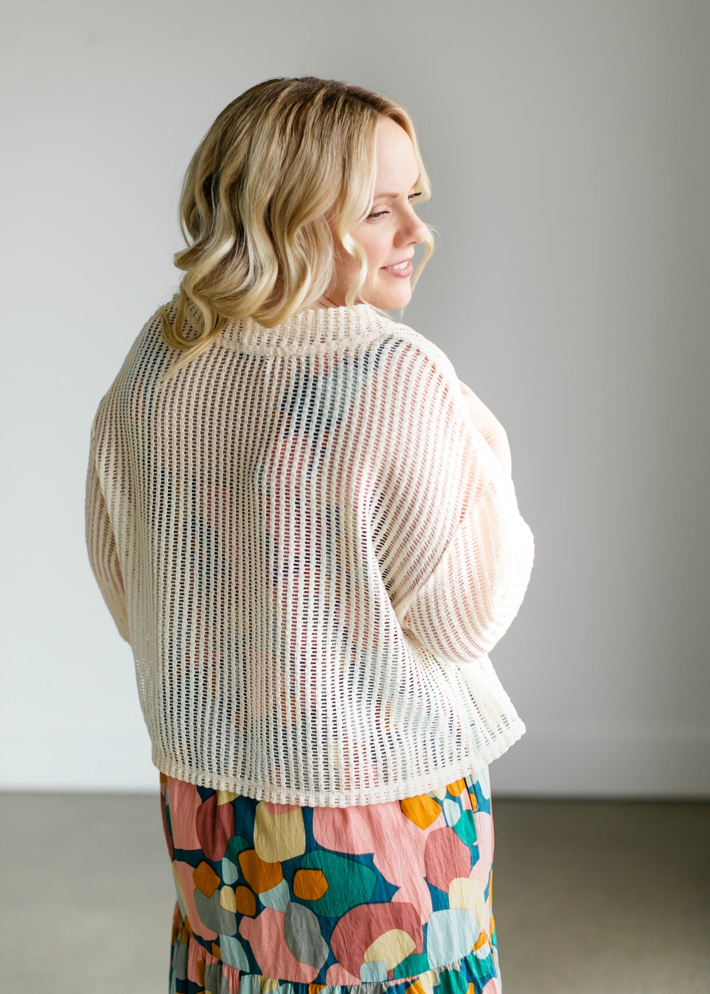 Crochet Cream Open Front Cardigan Tops