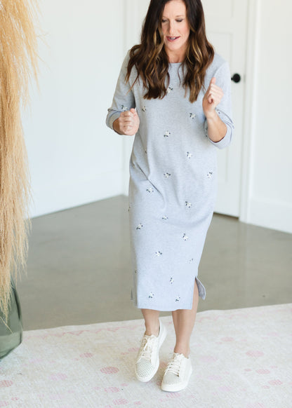 Dainty Floral Gray Sweatshirt Dress - FINAL SALE Dresses