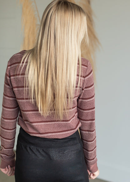 Dark Mauve Round Neck Herringbone Top Tops Staccato