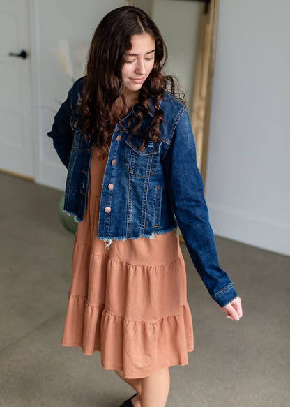 Dark Wash Distressed Denim Jacket Tops Risen