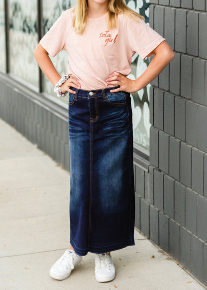 Dark Wash Long Denim Jean Skirt Skirts