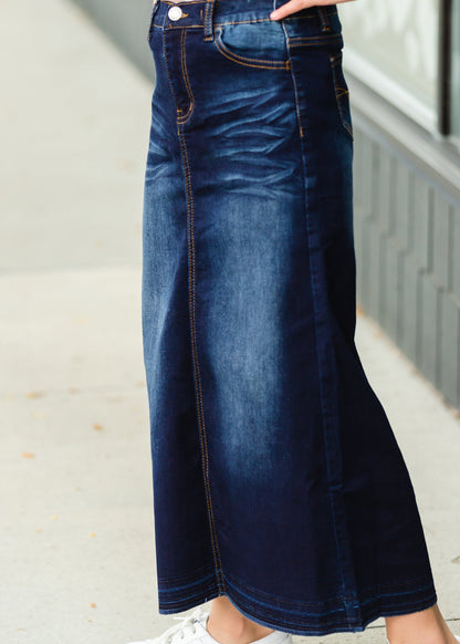 Dark Wash Long Denim Jean Skirt Skirts