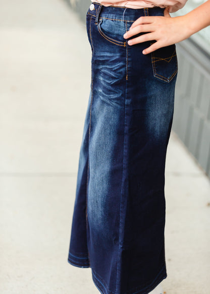 Dark Wash Long Denim Jean Skirt Skirts