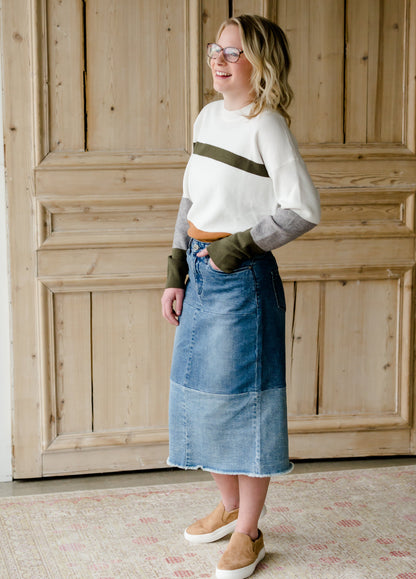 Denim Blocked Midi Jean Skirt - FINAL SALE Skirts