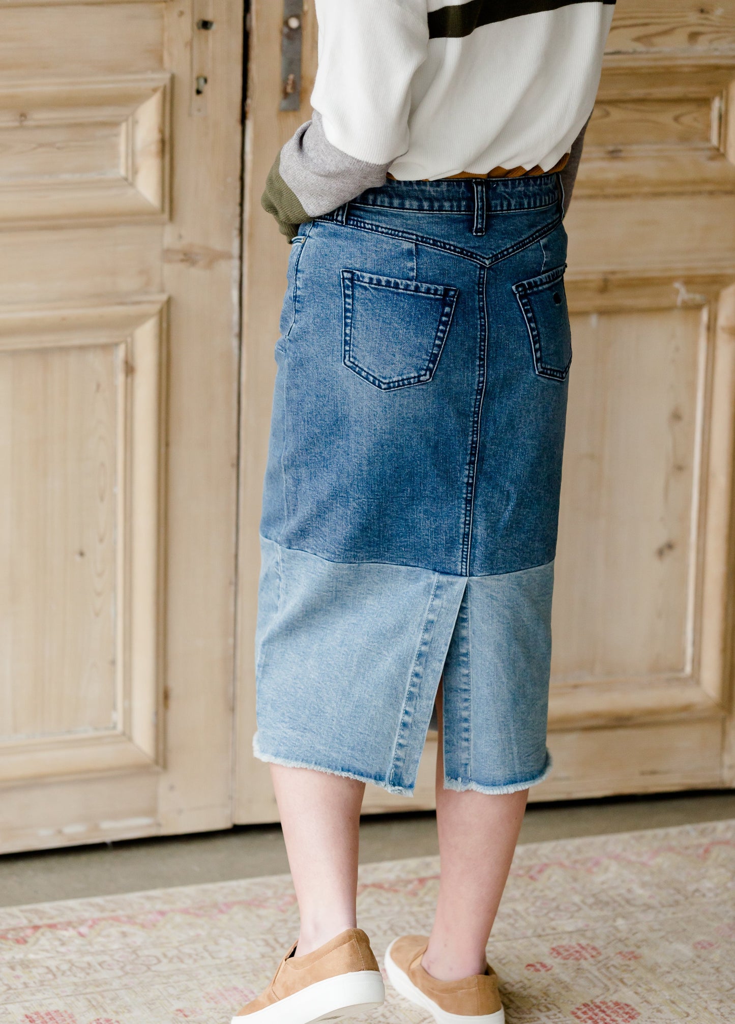 Denim Blocked Midi Jean Skirt - FINAL SALE Skirts