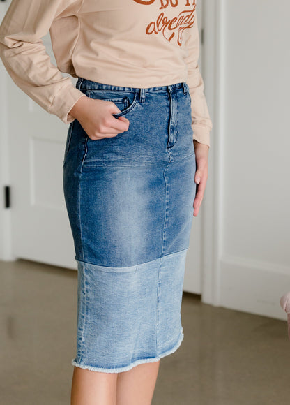 Denim Blocked Midi Jean Skirt - FINAL SALE Skirts