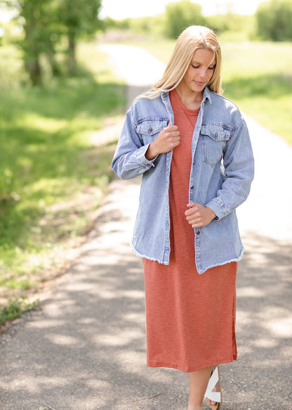 Denim Button Up Shacket - FINAL SALE Tops