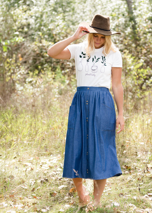 Denim Double Button Midi Skirt - FINAL SALE Skirts