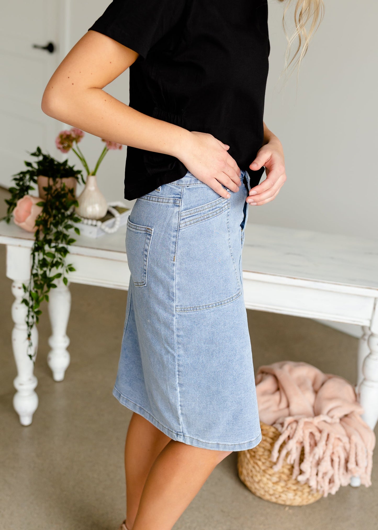 Denim High Waisted Square Pocket Skirt Skirts