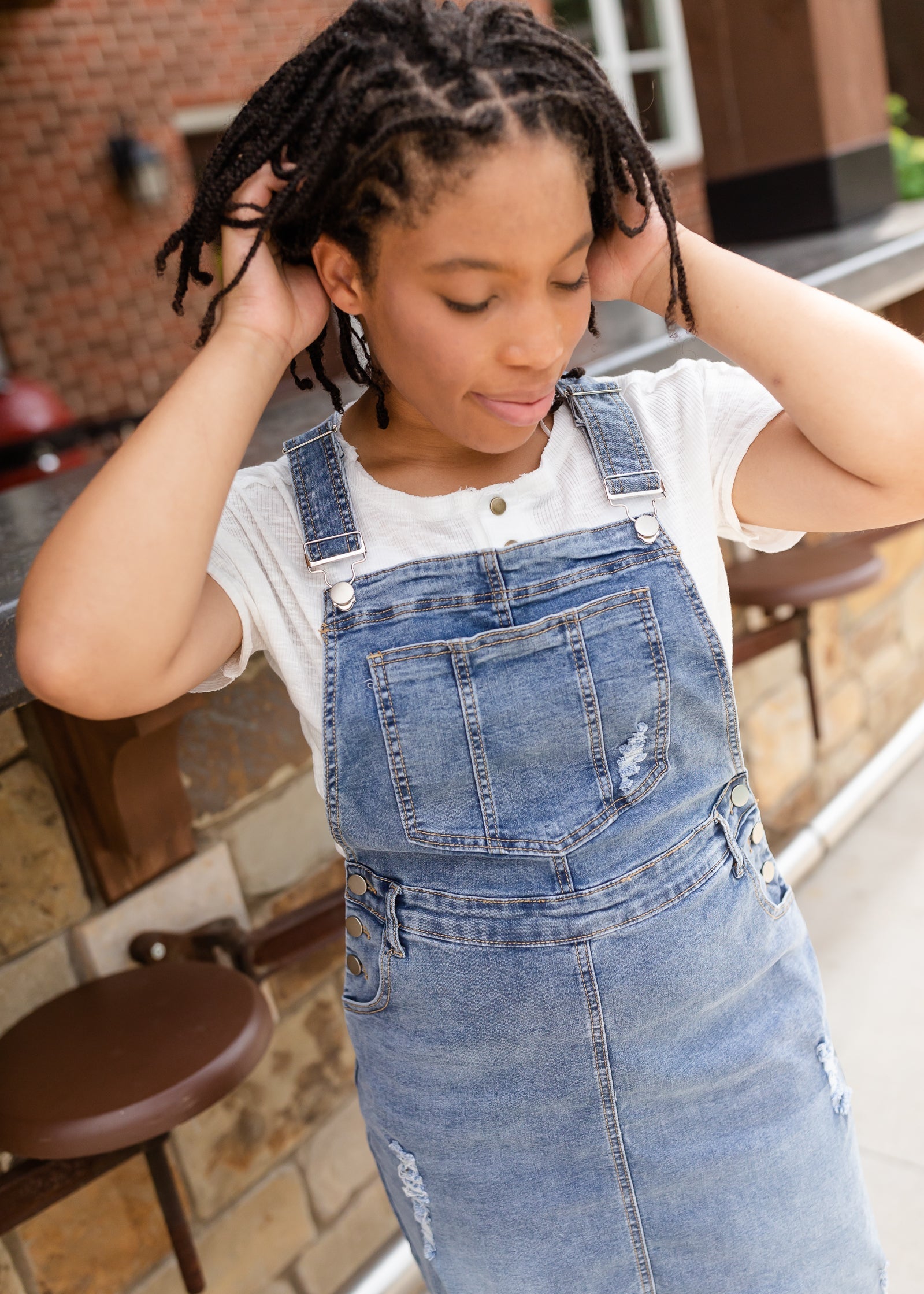 Distressed Classic Denim Overall Dress Dresses