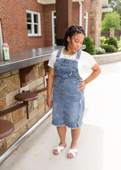 Distressed Classic Denim Overall Dress Dresses