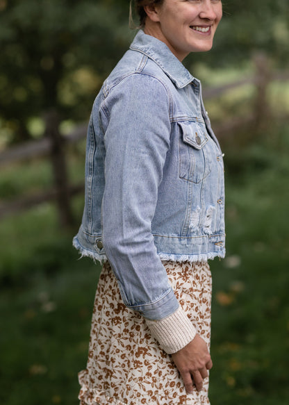 Distressed Light Wash Denim Jean Jacket Tops Polagram