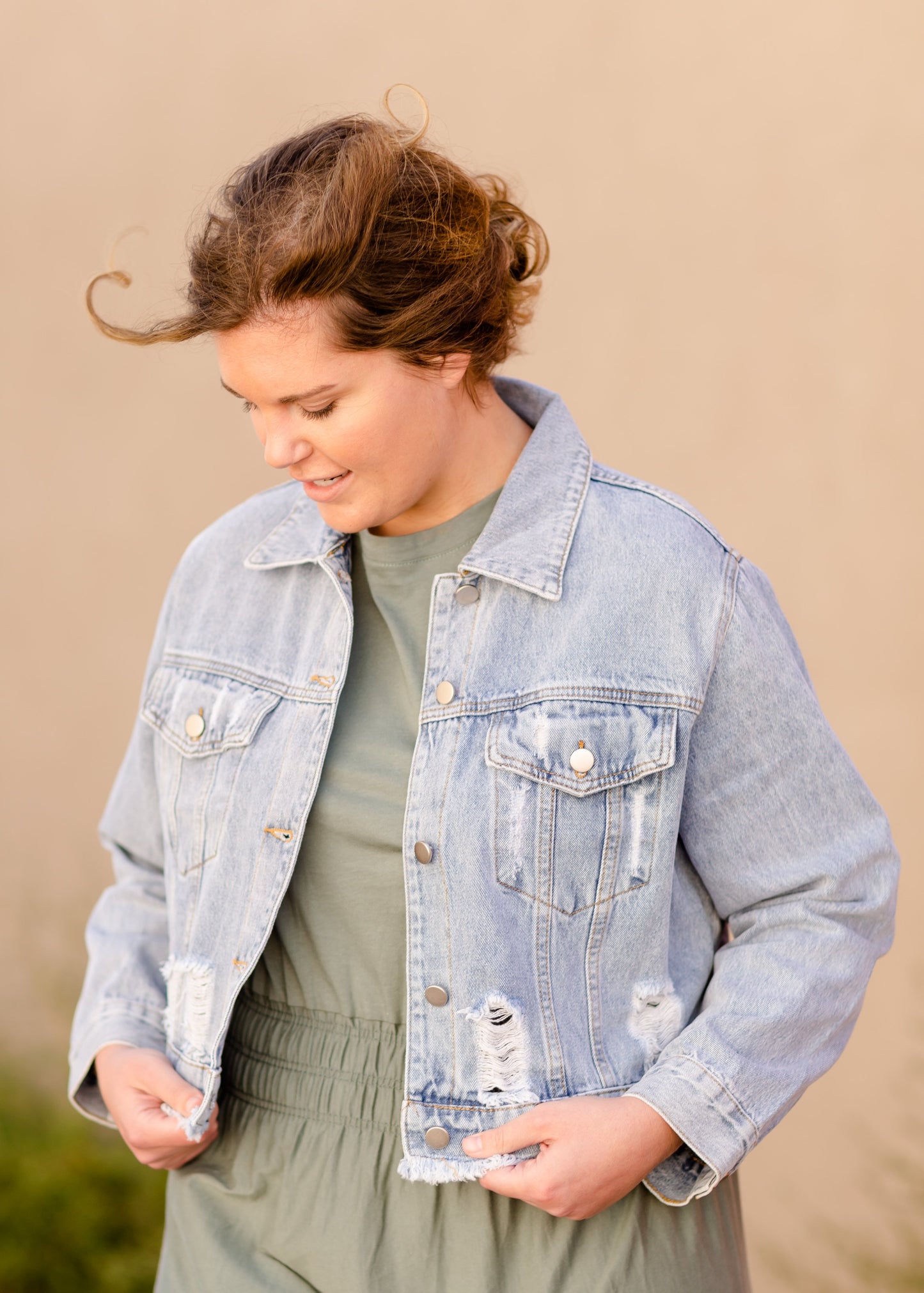 Distressed Light Wash Denim Jean Jacket Tops Polagram