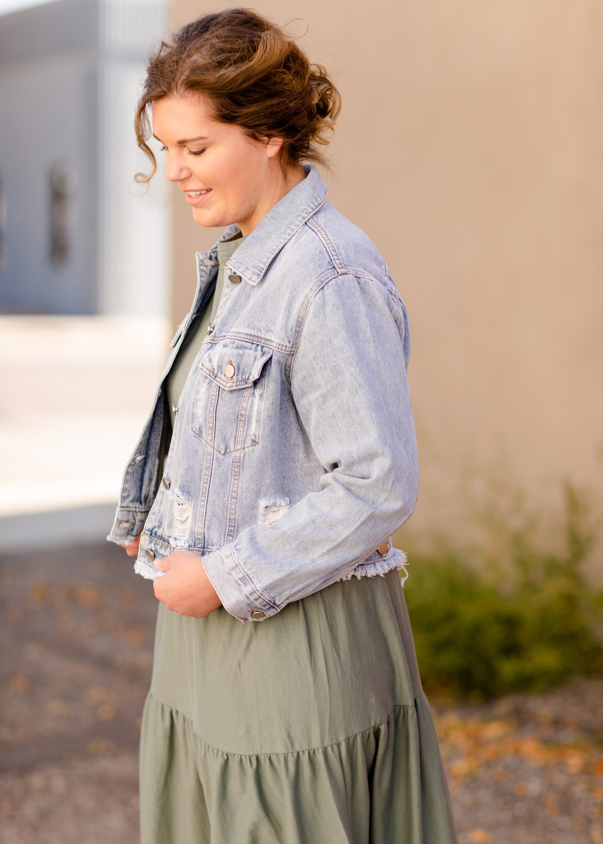 Distressed Light Wash Denim Jean Jacket Tops Polagram