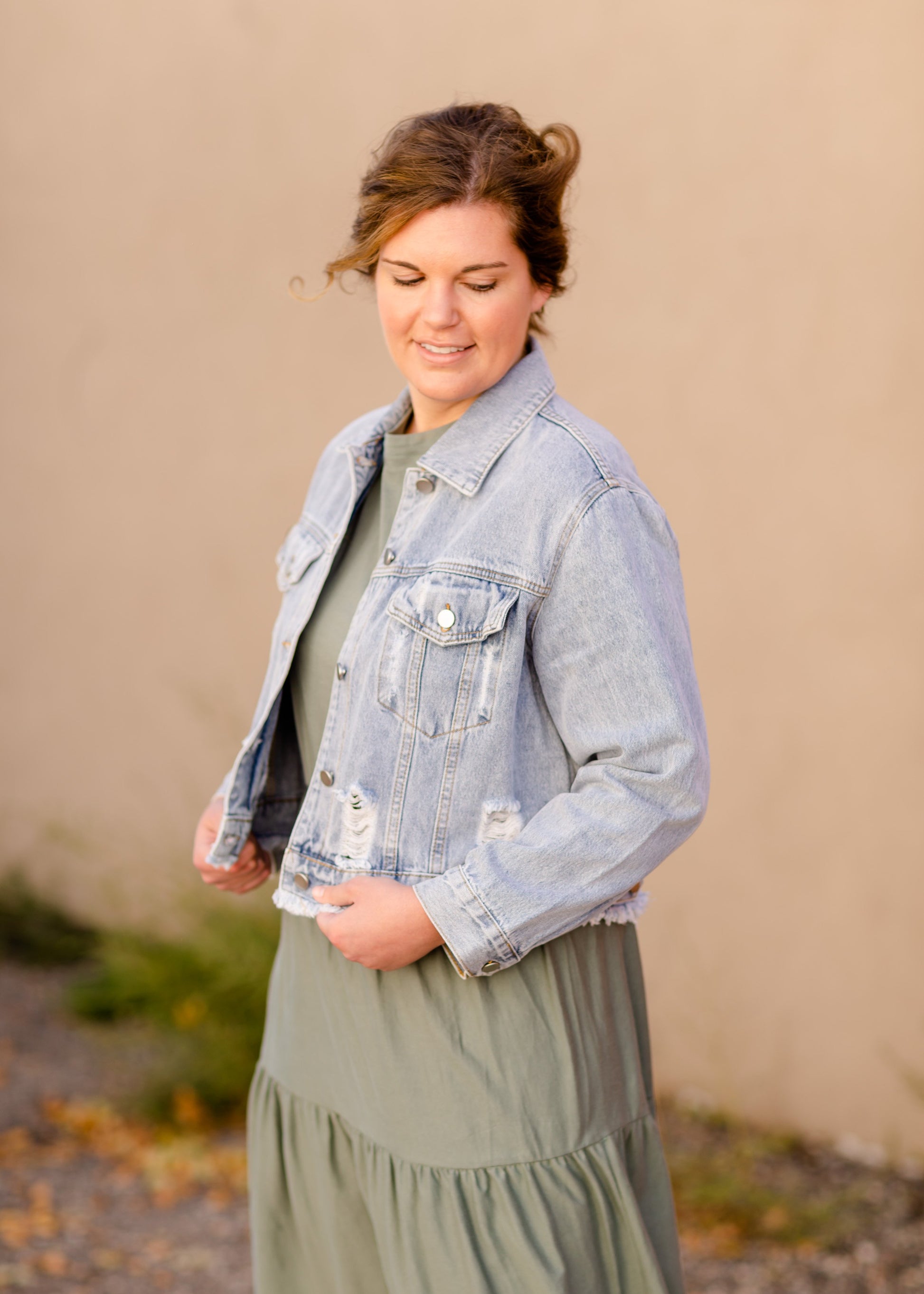 Distressed Light Wash Denim Jean Jacket Tops Polagram