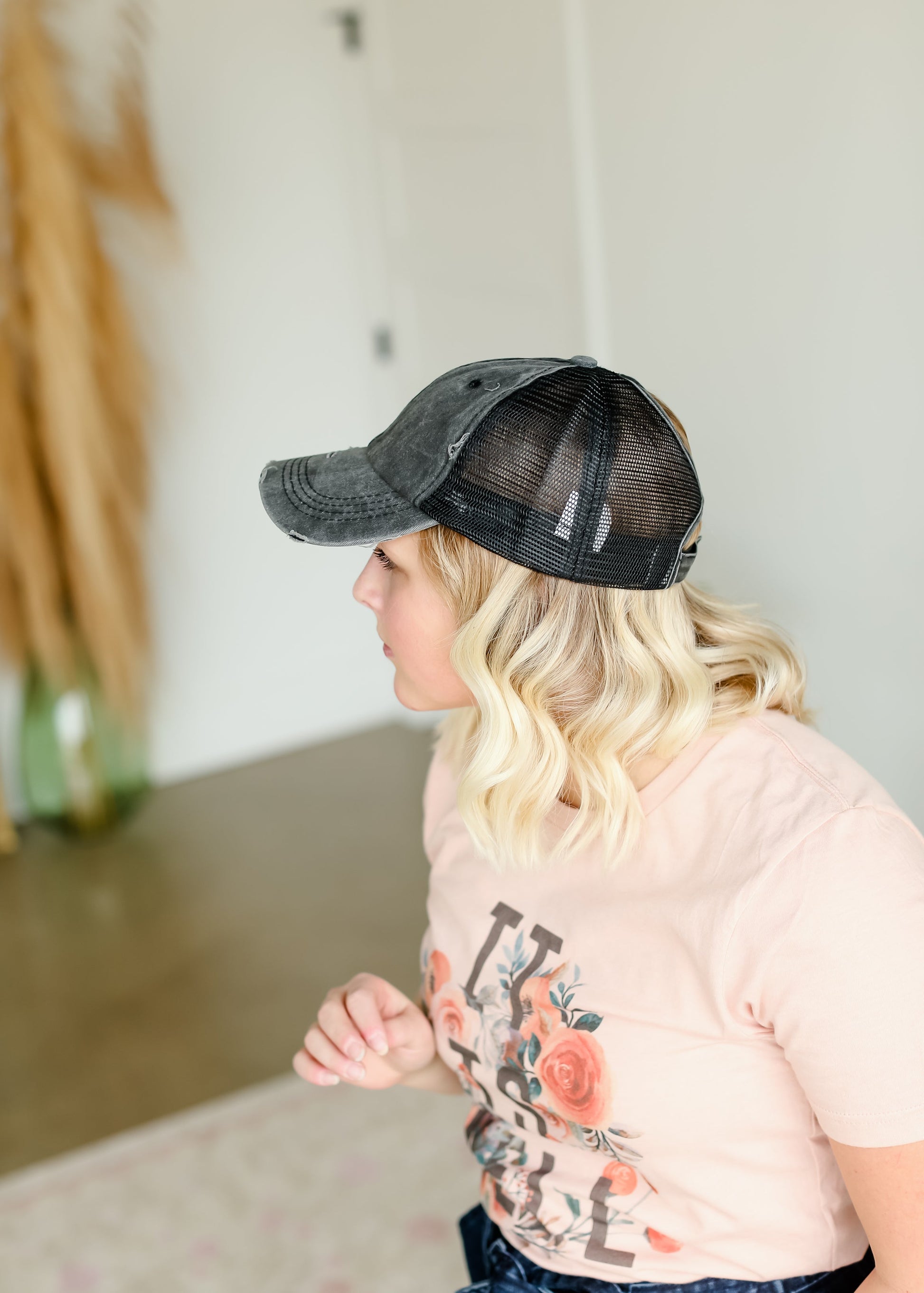 Distressed Messy Bun Hat - FINAL SALE Accessories