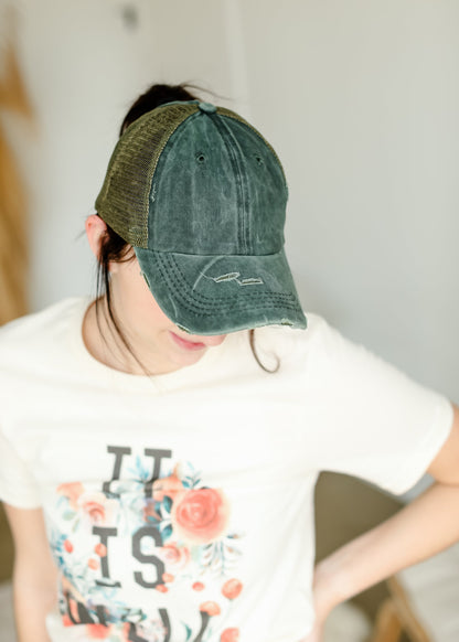 Distressed Messy Bun Hat - FINAL SALE Accessories