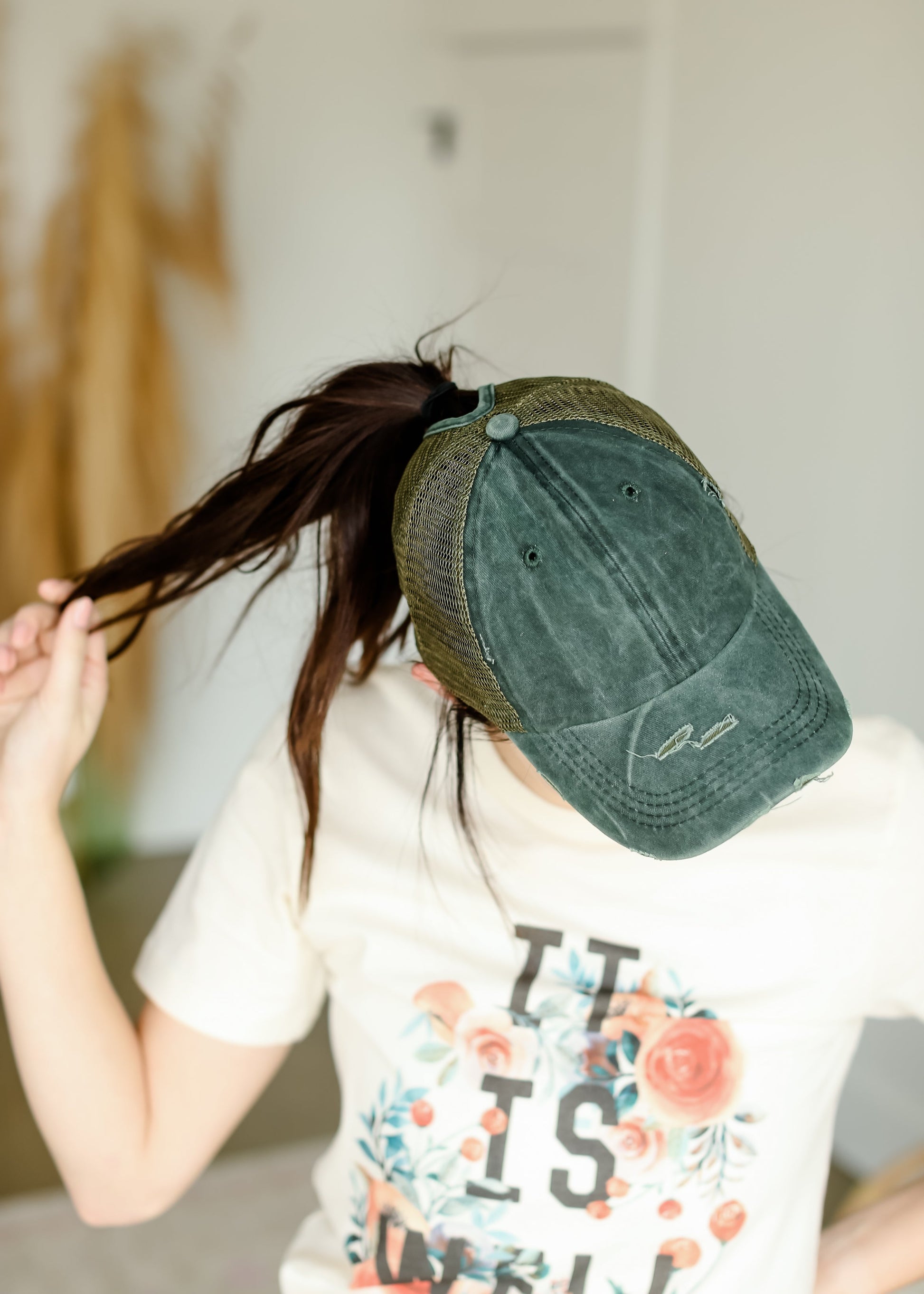 Distressed Messy Bun Hat - FINAL SALE Accessories