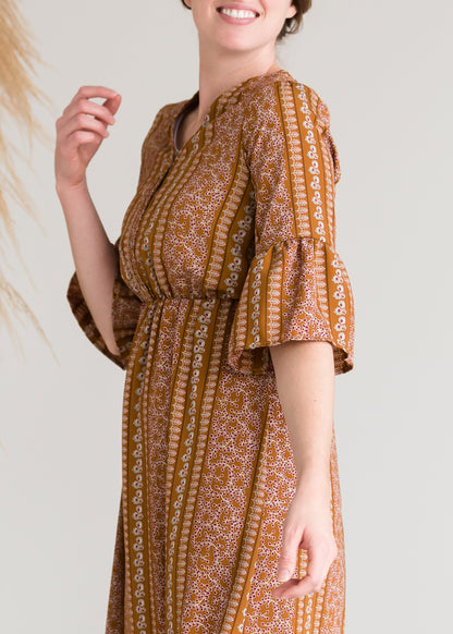 Ditsy Print Trumpet Sleeve Maxi Dress - FINAL SALE Dresses