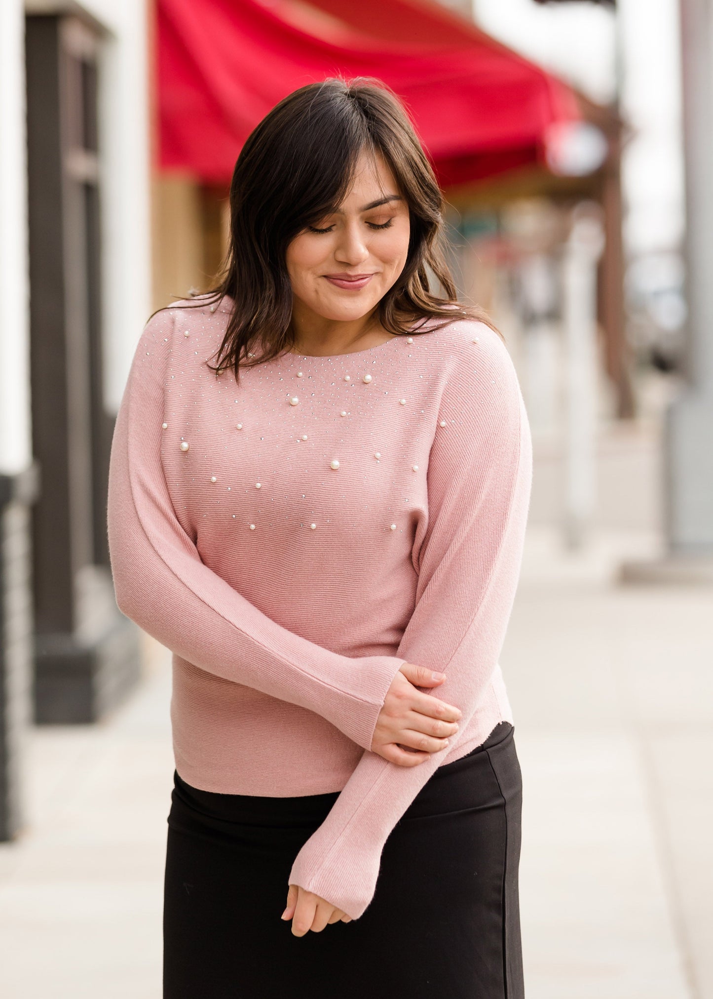 Dolman Sleeve Pearl Detail Sweater - FINAL SALE Tops