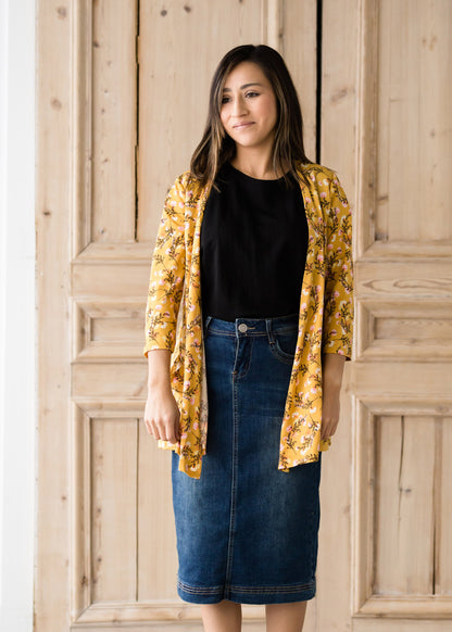 Draped Open Front Floral 3/4 Sleeve Cardigan - FINAL SALE Layering Essentials