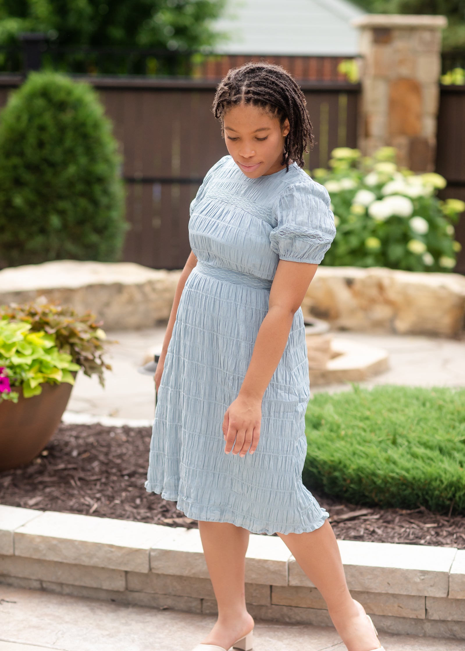 Dusty Blue Lace Tiered Midi Dress - FINAL SALE Dresses